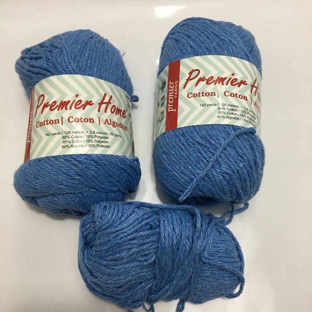 3 Skeins Blue Premier Home Cotton Poly Yarn 2 / 80 gm &1 35 gm Medium Weight 4